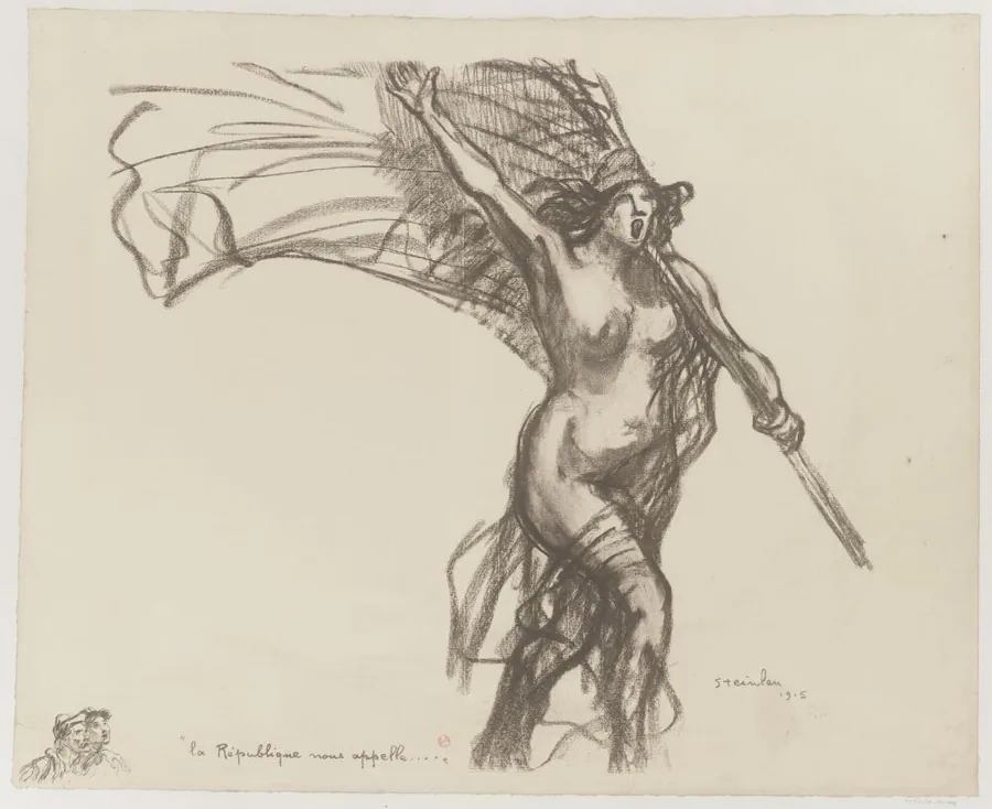 Cartaz de Steinlen, 1915: a República francesa convoca os cidadãos para a guerra.